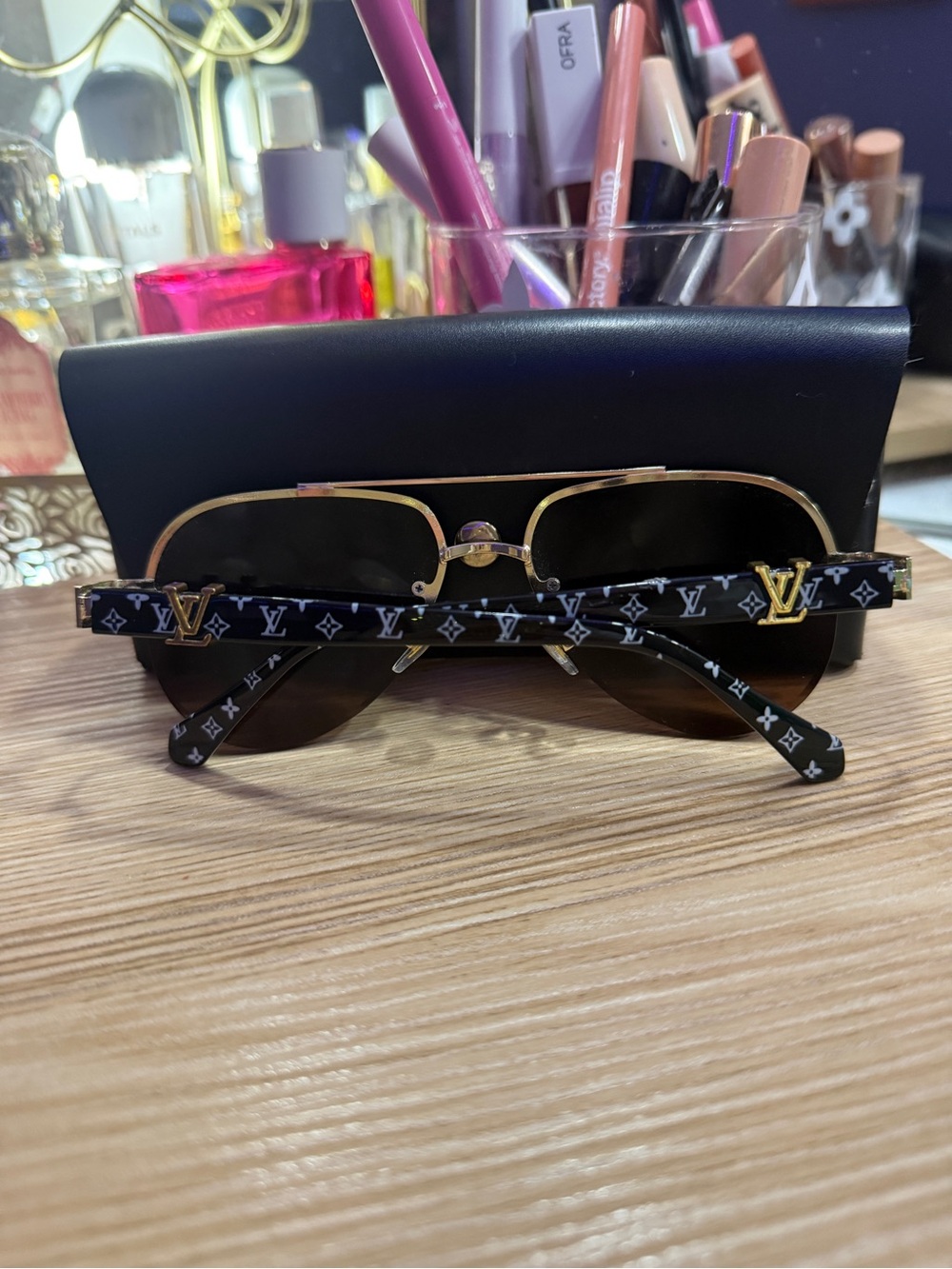 Louis Vuitton Black Monogram Gold-Accent Sunglasses